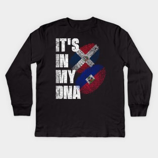 Haitian And Dominican Mix DNA Flag Heritage Kids Long Sleeve T-Shirt